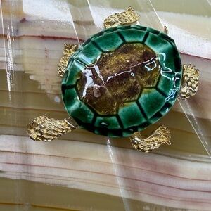 Ceramic Turtle Shell Brooch with Gold-Tone Legs